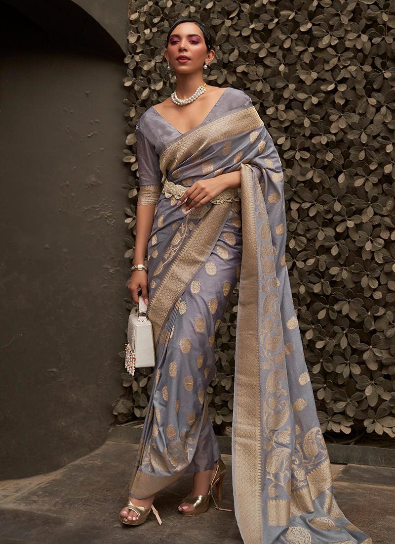 Grey Nylon Chinon With Two Tone Saree Cheap Extremely