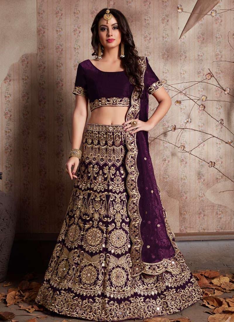 Wine Color Embroidery And Mirror Work Lehenga Choli Cheap Sale Countdown Package