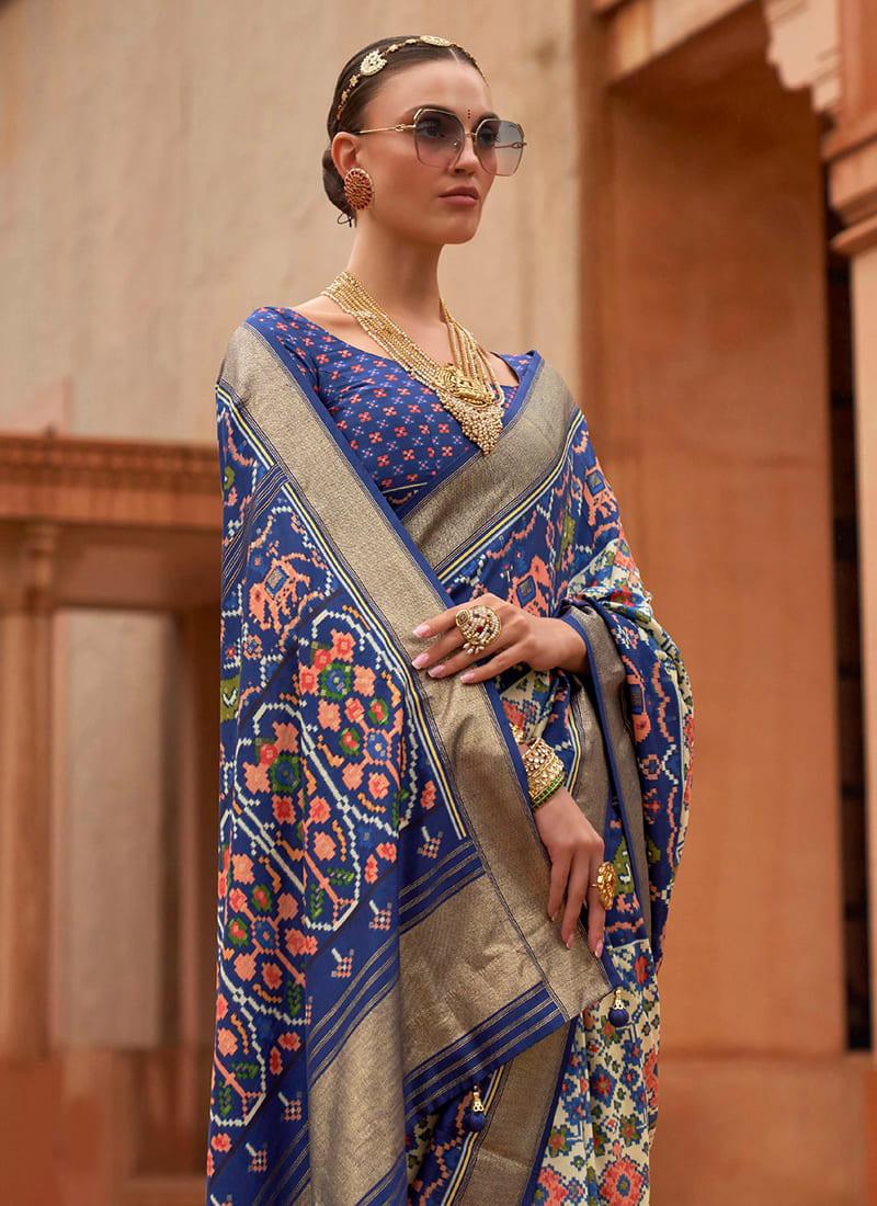 Blue Color Traditional Patola Saree Outlet Locations For Sale