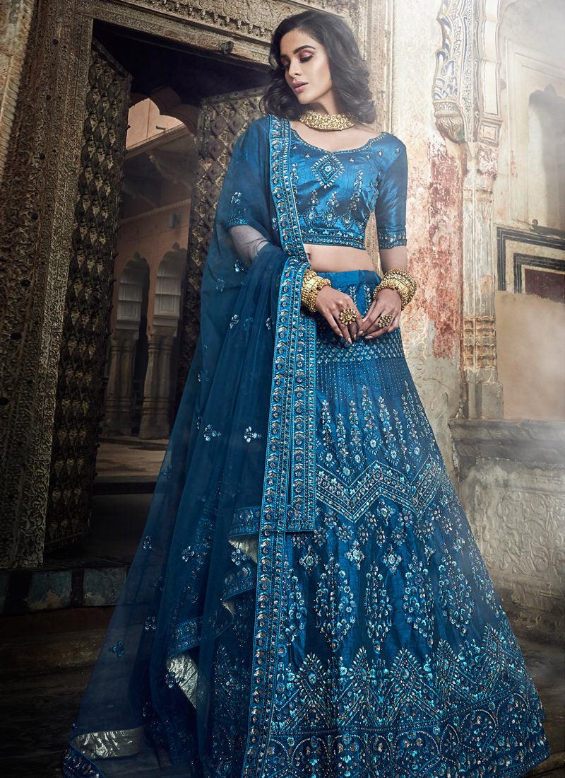 Marvellous Kerosene Blue Art Silk Base Sequin Lehenga Choli Clearance 100% Guaranteed