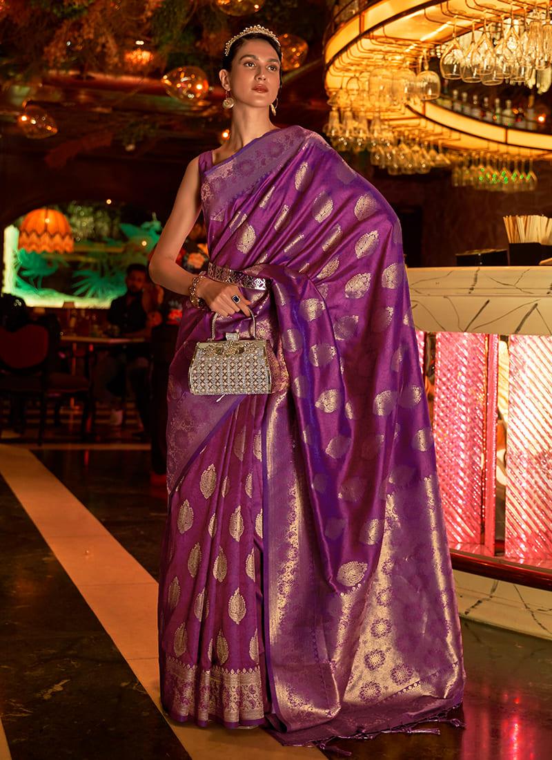 Handloom Weaving Purple Partywear Saree With Paypal Cheap Online