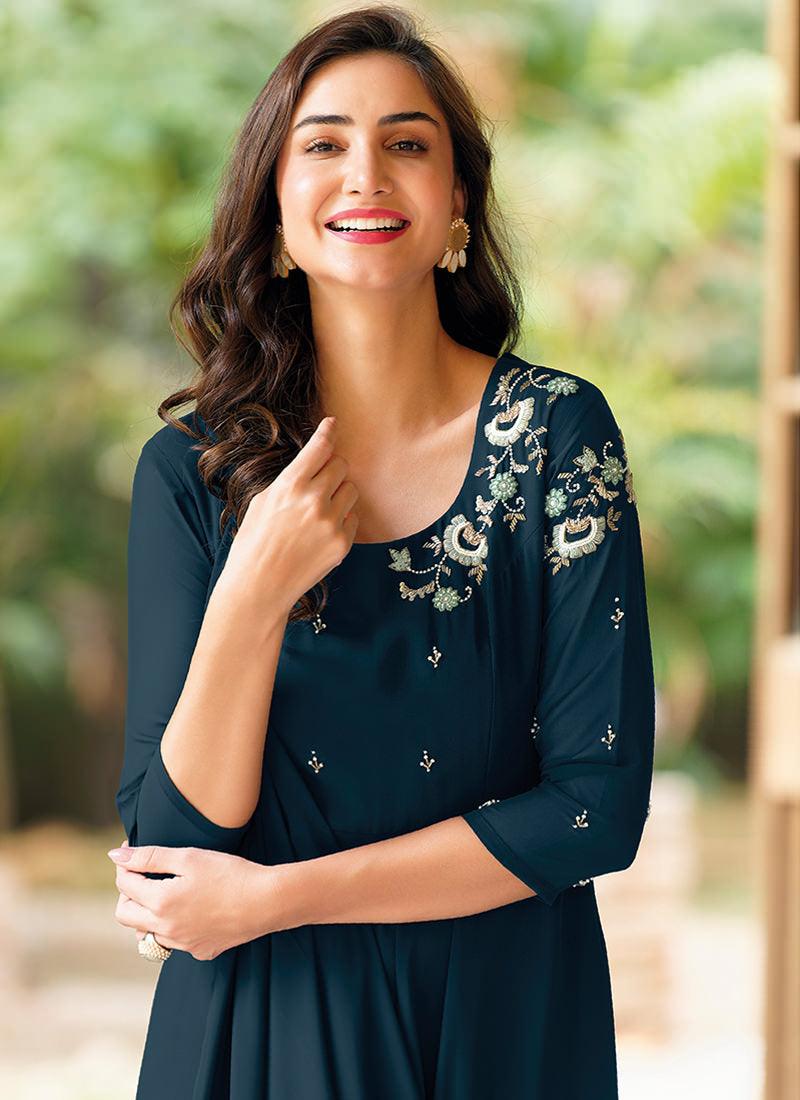 Hand Work Navy Blue Georgette Kurti Find Great For Sale