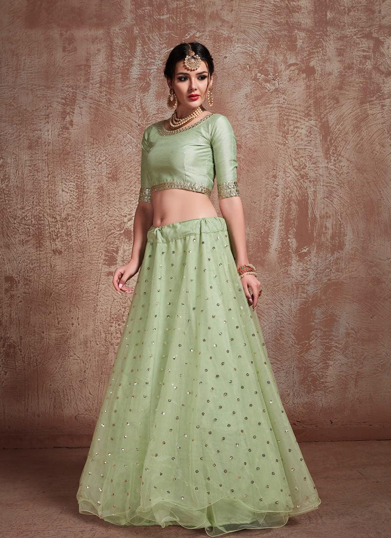 Fabulous Pista Green Color Soft Net Base Lehenga Choli For Mehendi Ceremony Cheap Genuine