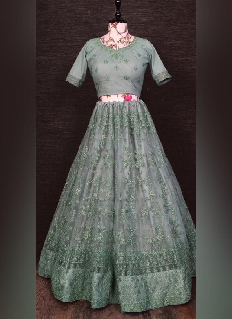 Embroidered Work Wedding Wear Sea Green Lehenga Choli Outlet Footaction