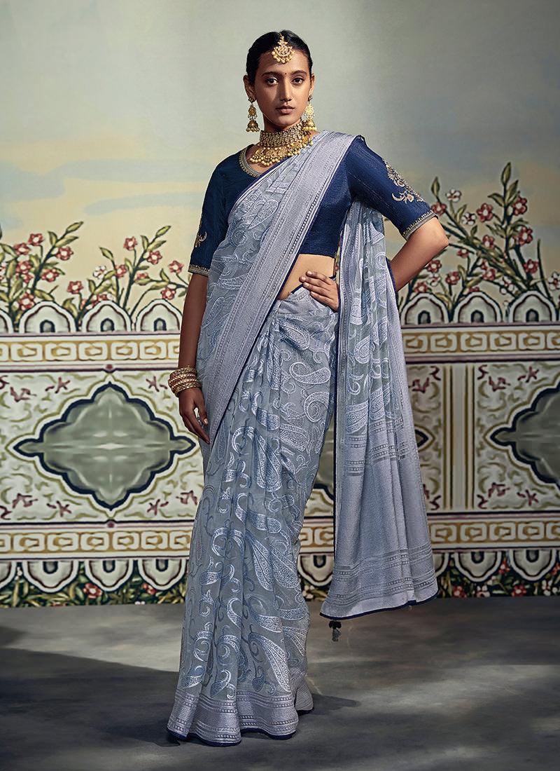 Thread Work Blouse With Blue Saree Best Sale Cheap Online