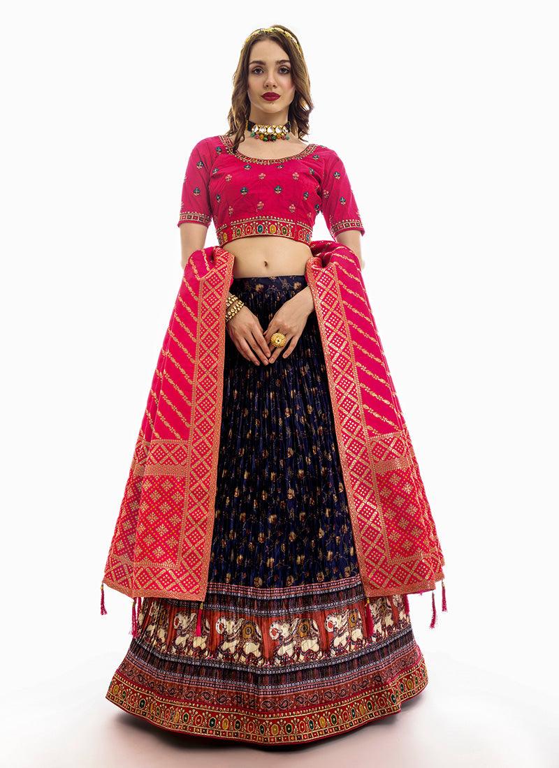 Amazing Navy Blue Color Satin Fabric Printed Lehenga Choli Free Shipping Comfortable