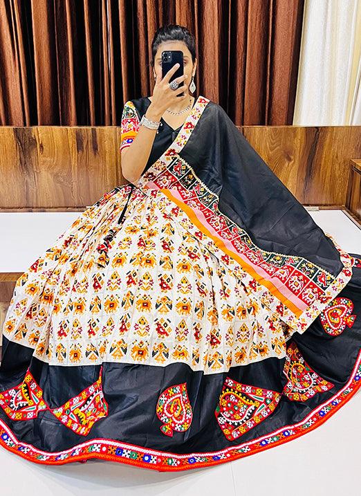 Black & White Patola Print with Gamthi Work Navratri Lehenga Choli Clearance Websites