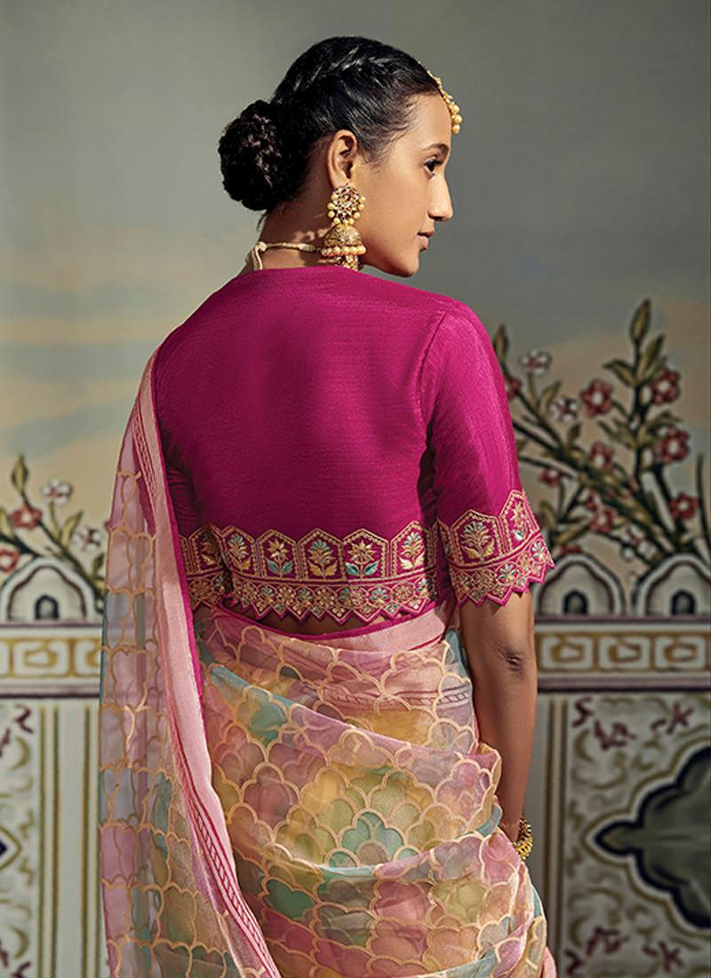 Thread Work Blouse With Multi-Color Saree Sale Hot Sale