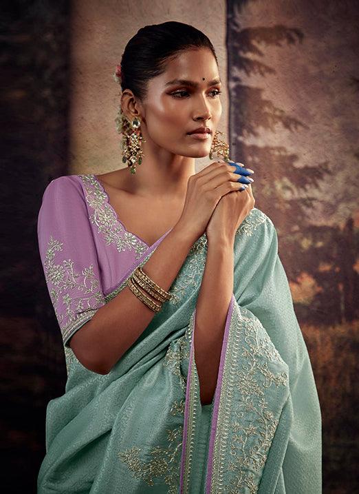 Pista Color with Weaving Embroidery Pastel Saree Outlet 2025 New