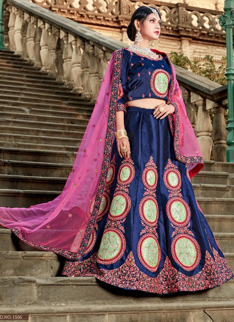 Midnight Blue Colored Heavily Drape Lehenga Choli Best Pices Sale Online