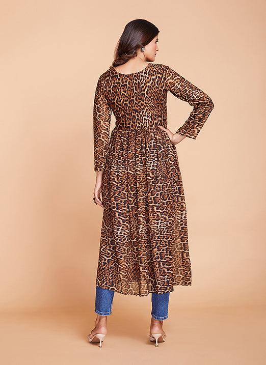 Brown Georgette Western Wear Kurti with Printed Design Free Shipping For Sale