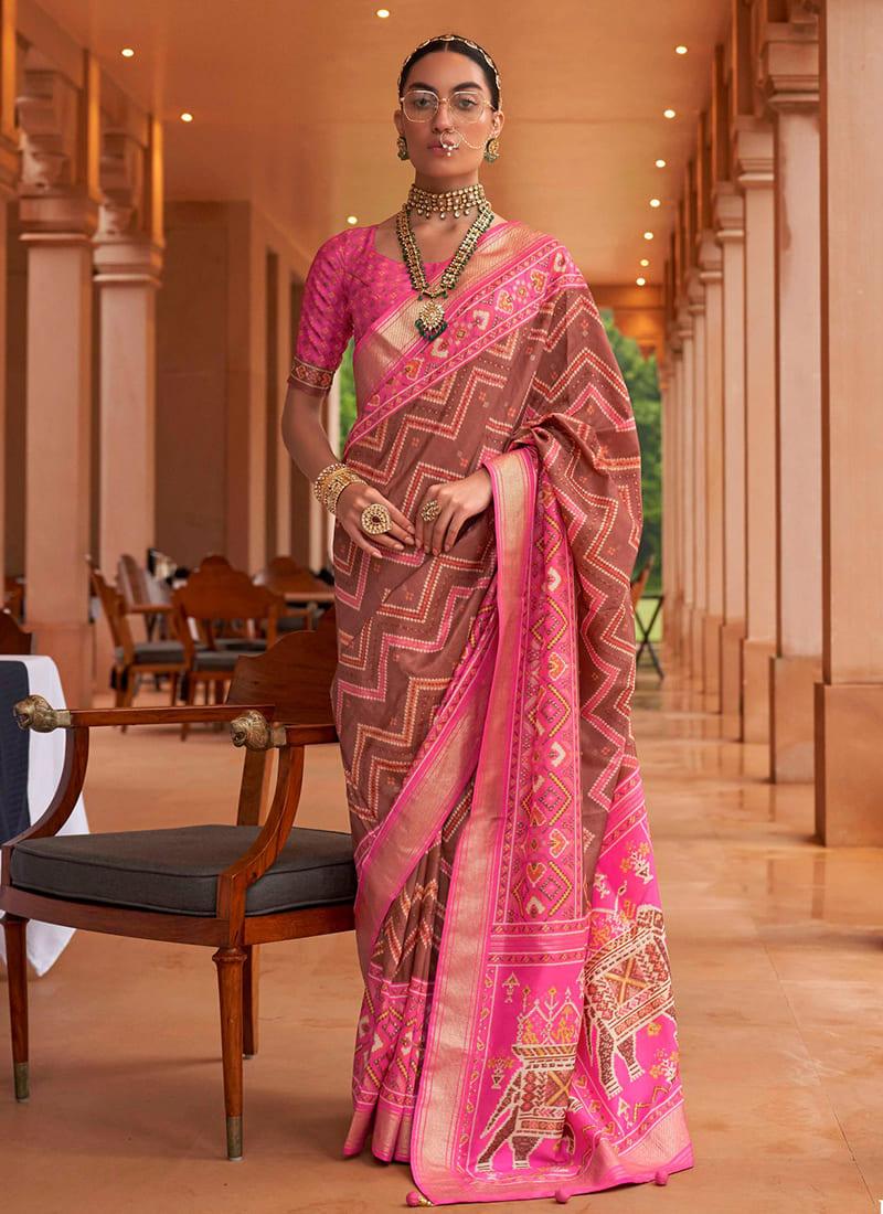 Pink Traditional Wear Patola Saree With Credit Card Cheap Pice