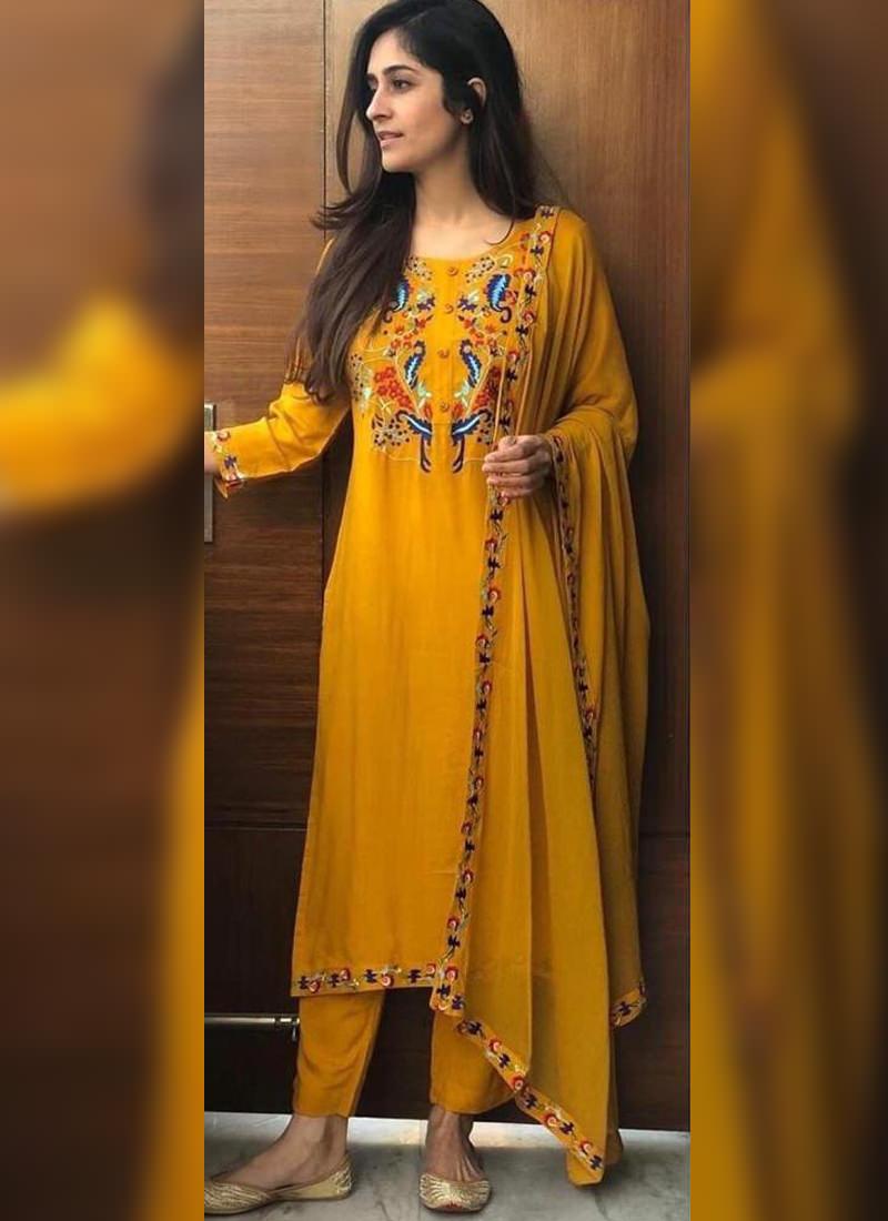 Charming Turmeric Yellow Rayon Base Designer Salwar Suit Cheapest Pice Cheap Online