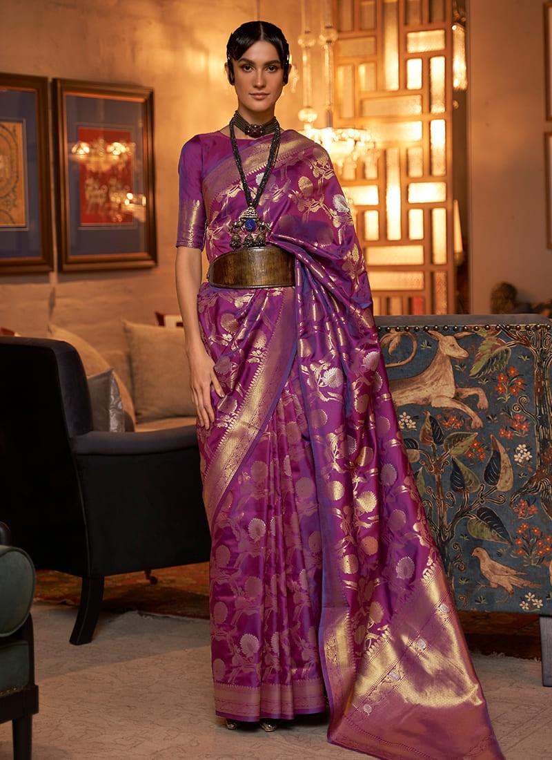 Handloom Weaving Silk Purple Saree 2025 Unisex For Sale