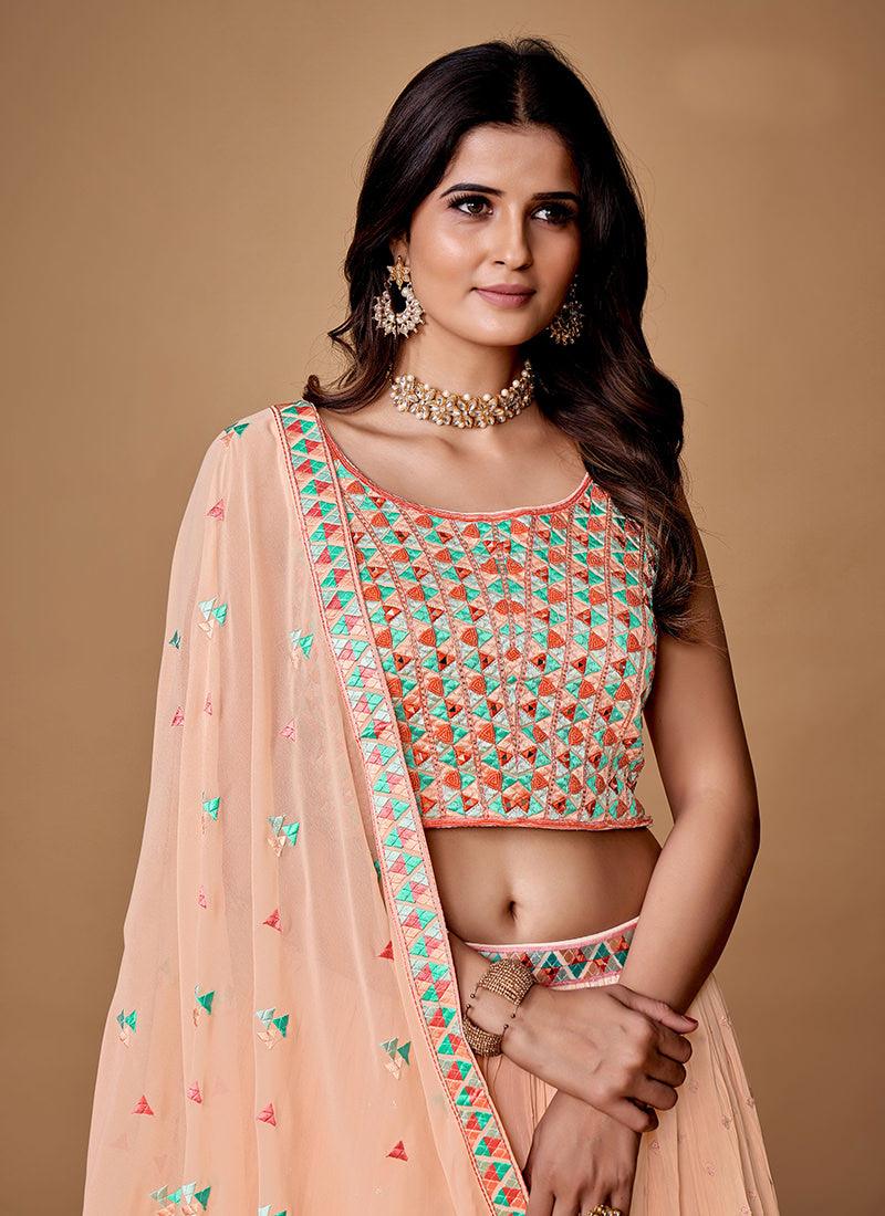 Thread With Pearl Peach Ruffle Lehenga Free Shipping Outlet Store