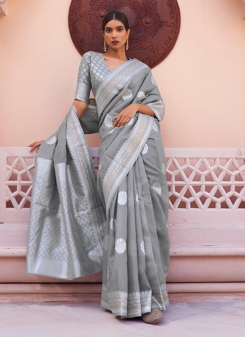 Zari Weaving Grey Linen Saree Clearance Recommend