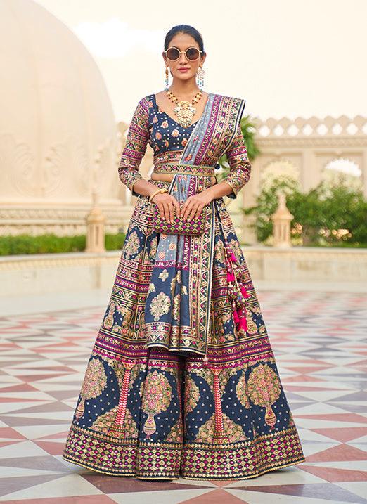 Rajwadi Silk Sparkle & Mirror Work Blue Lehenga Choli Sale Classic