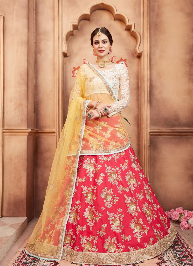 Admirable Pink Color Tafetta Silk Base Embroidred Designer Lehenga Choli Cheap Pice