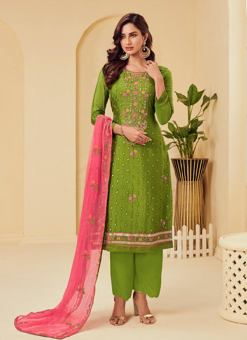 Pleasing Green Color with Georgette Base Salwar Kameez Buy Cheap Get Authentic