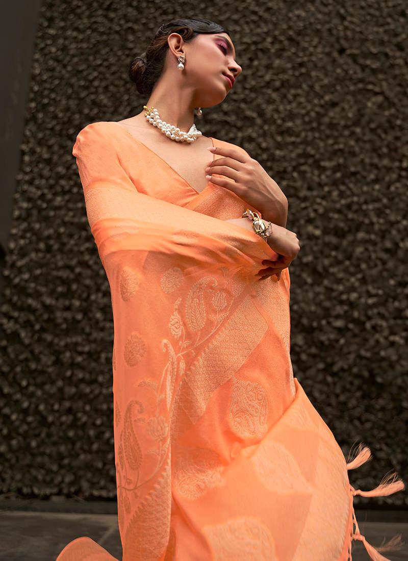 Orange Nylon Chinon With Two Tone Saree Cheap Excellent