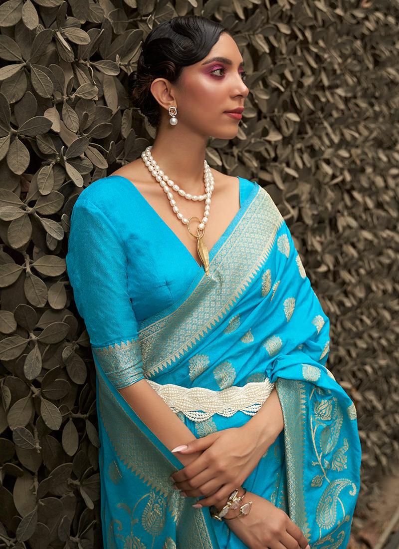 Sky Blue Nylon Chinon With Two Tone Saree Free Shipping Best