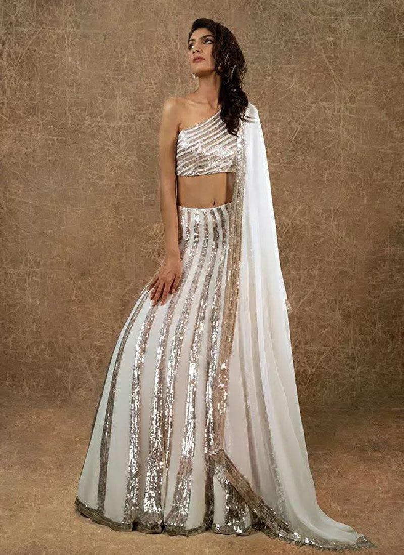 Designer Look Georgette Base Party Wear White Lehenga Choli Cheap Excellent