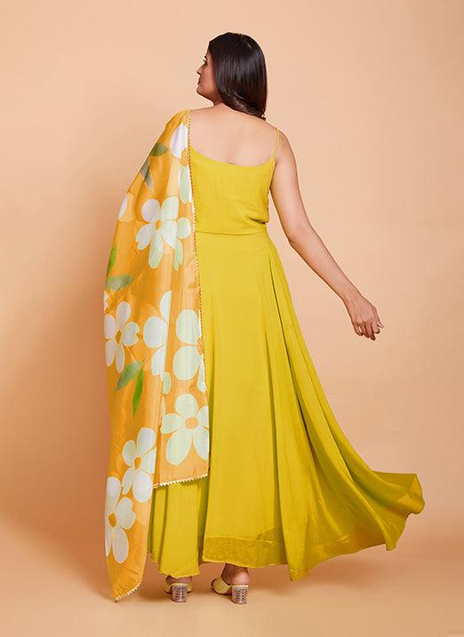 Yellow Color Georgette Raksha Bandhan Special Gown Buy Cheap With Mastercard