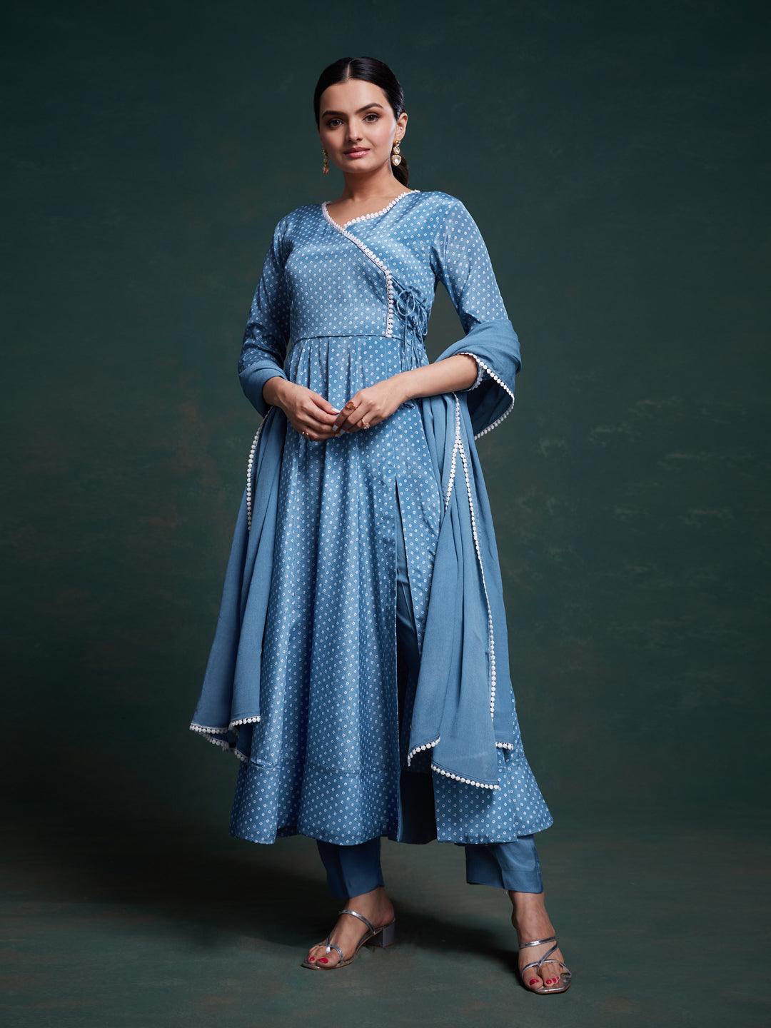 Blue Anarkali suit with dupatta set Buy