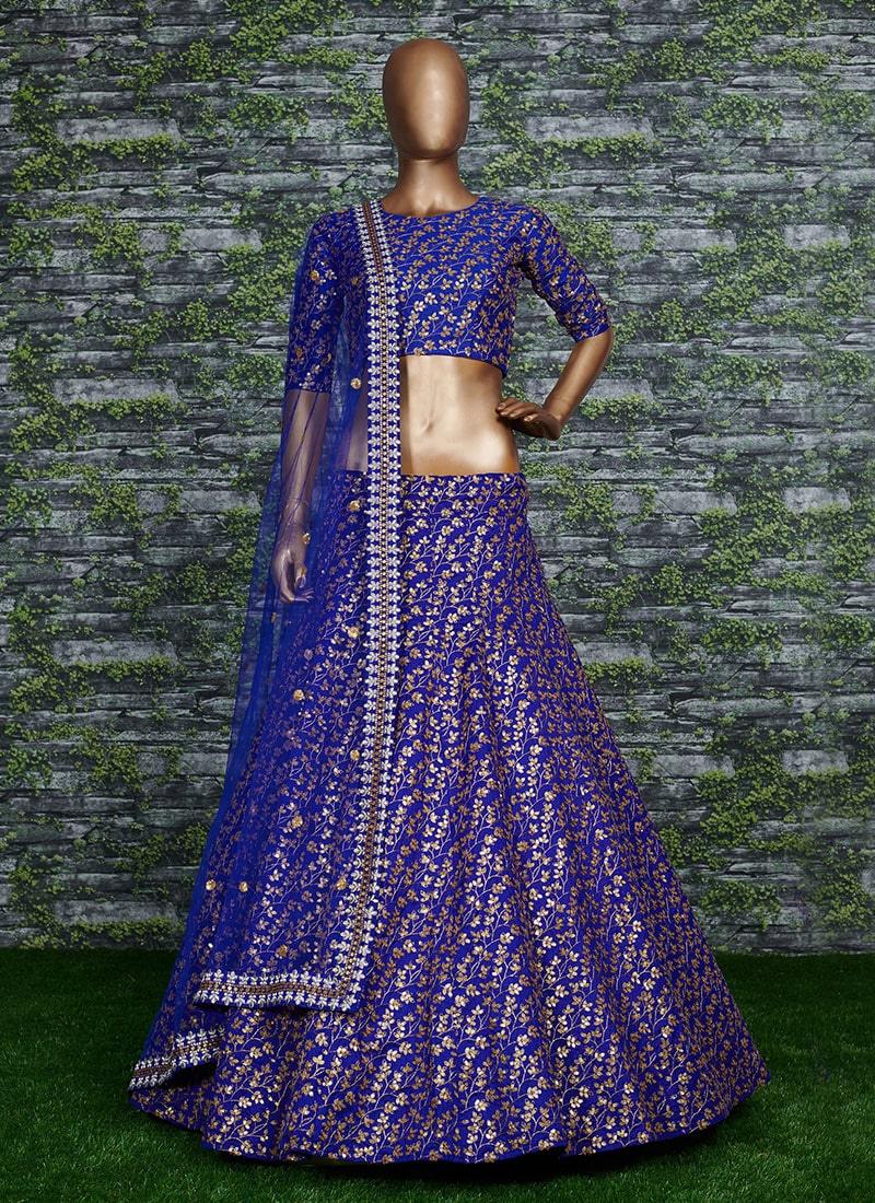 Vine Pattern Blue Lehnega Choli With Dupatta Set Choice For Sale