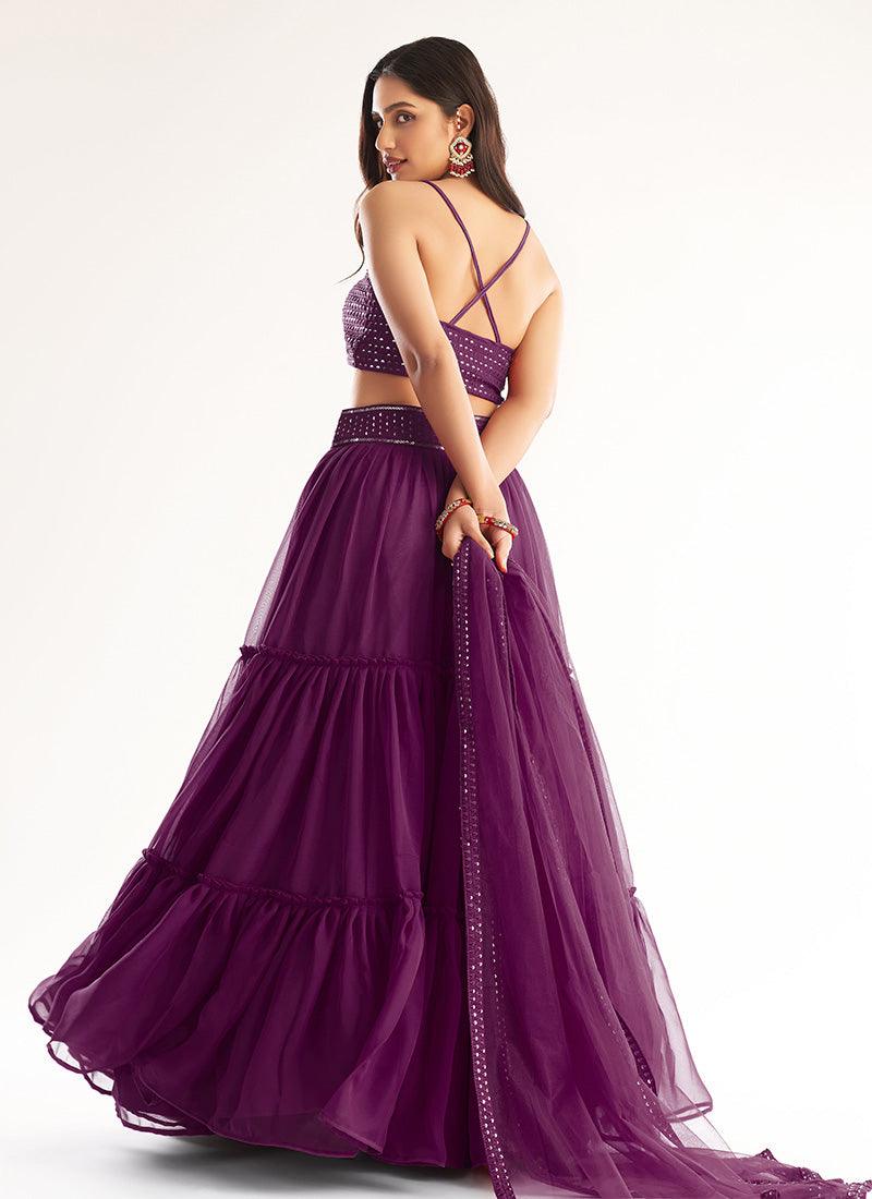 Purple Ruffle Lehenga Choli With Sequins Work Sleeveless Blouse Visit Online