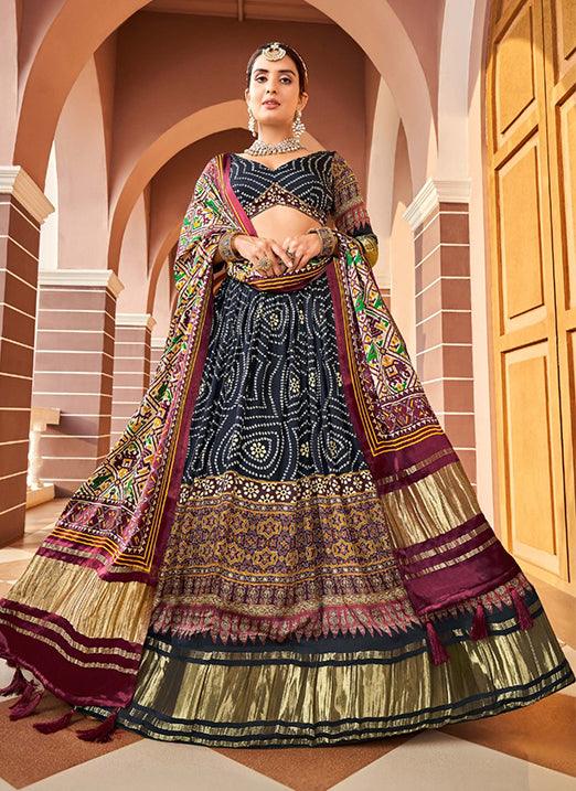 Dashing Digital Print Art Silk Black Navratri Lehenga Choli Cheap Online