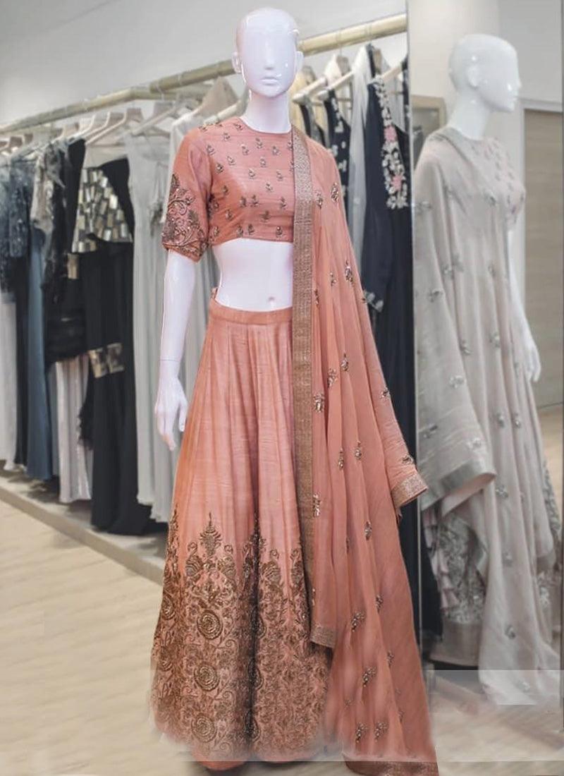 Peach Sequin Raw Silk Festive Look A-Line Lehenga choli Visit Sale Online