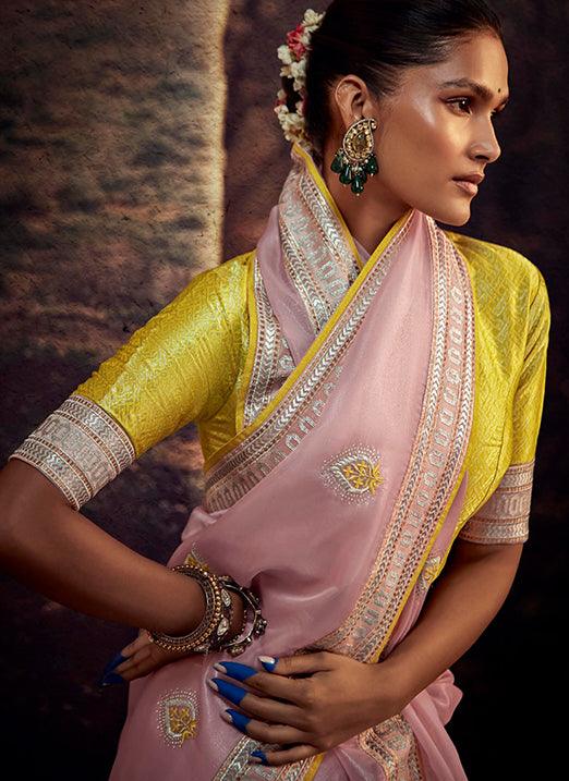 Peach Color with Weaving Embroidery Pastel Saree Buy Cheap Cheap