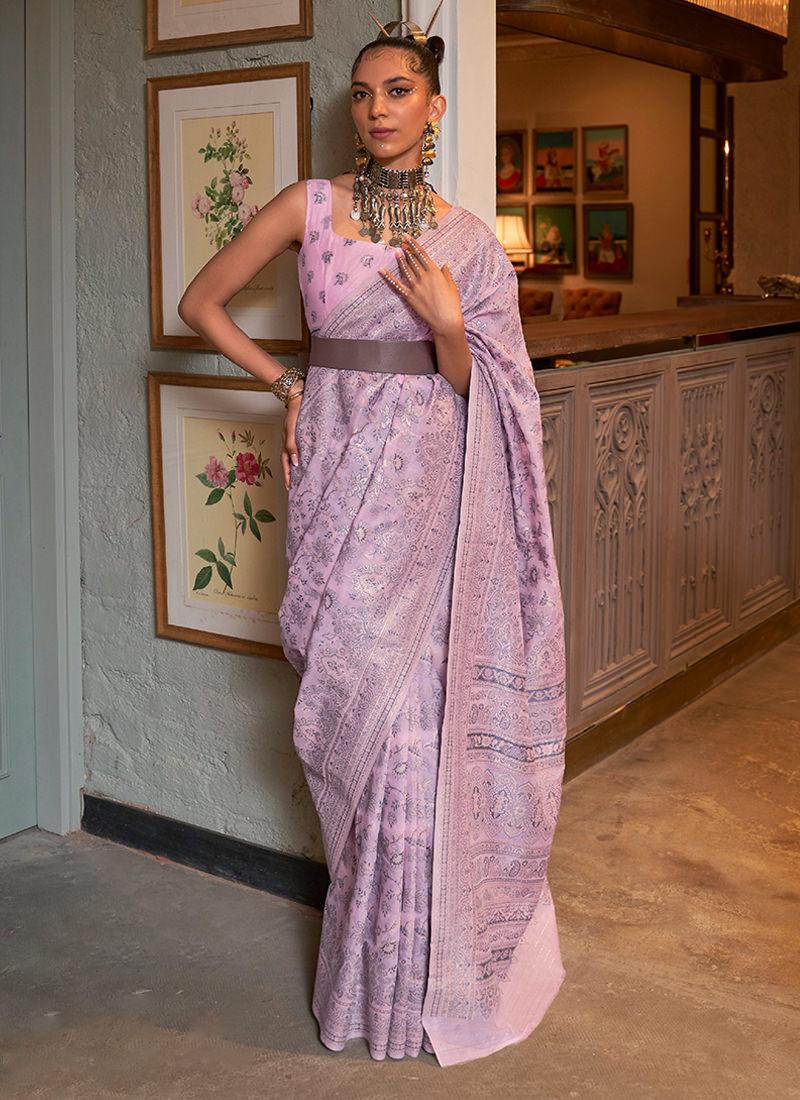 Pink Kashmiri Silk Saree With Weaving Sale Shop