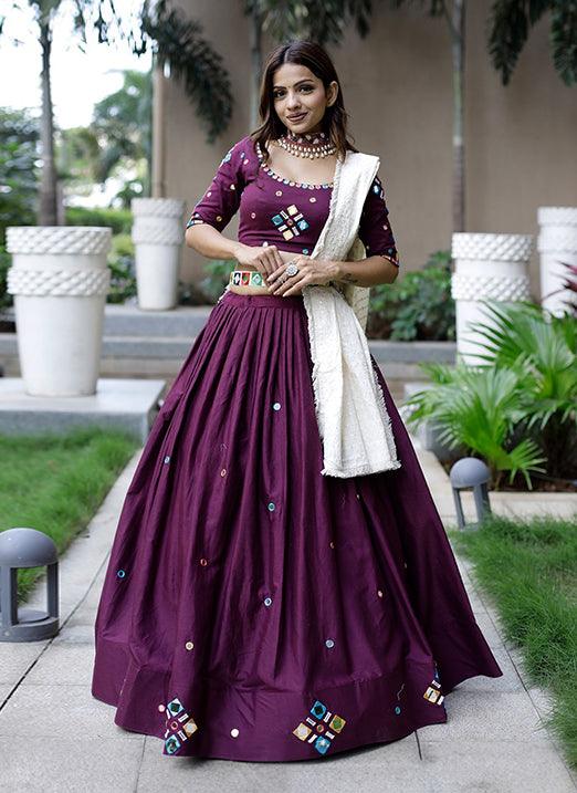 Exquisite Wine Color Navratri Lehenga Choli with Original Mirror Handwork New Arrival Cheap Pice