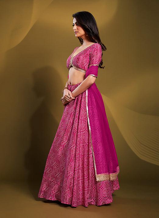 Chinon Pink Navratri Lehenga Choli with Digital Print & Dori Work Buy Cheap Pay With Visa