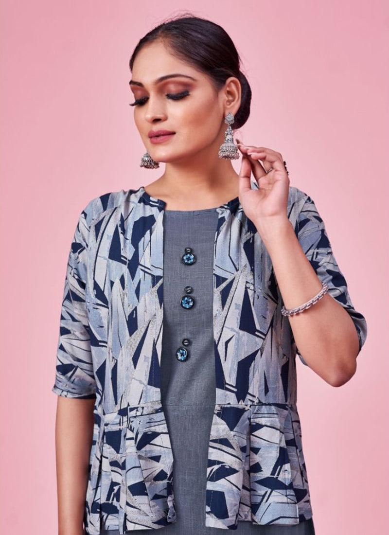 Grey Color Designer Kurti With Jacket Buy Cheap Best Pices