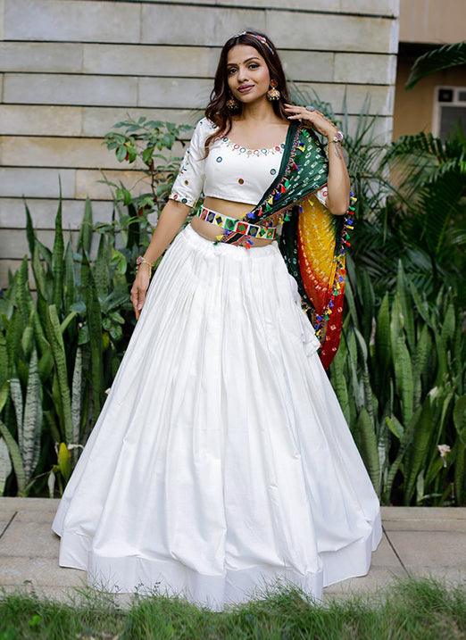 White Navratri Lehenga Choli with Original Mirror Handwork Cheap Footlocker Finishline