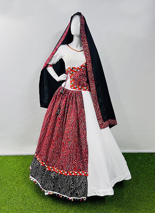 Maroon & White Mix Gamthi Lacework Pure Cotton Silk & Twill Navratri Lehenga Choli Free Shipping Classic