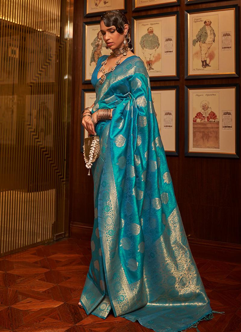 Two Tone Sky Blue Classic Silk Saree Online Online High Quality