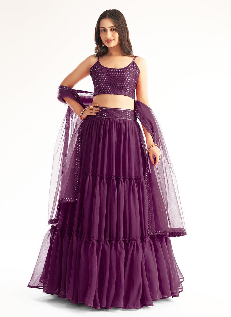 Purple Ruffle Lehenga Choli With Sequins Work Sleeveless Blouse Visit Online