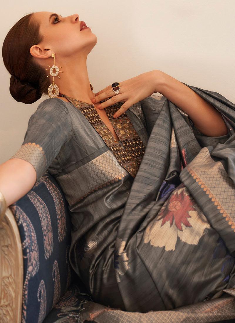 Multi-Colored Sequins Work Brown Silk Saree Cheap Tumblr