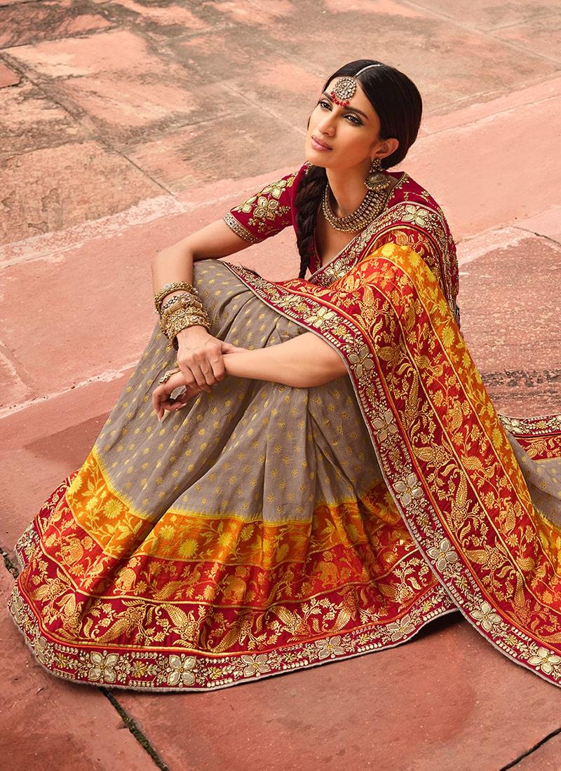 Grey Color Silk Fabric Silk Weave And Zari Work Embroidered Saree Eastbay Cheap Online