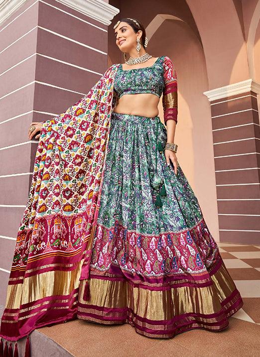 Fashionable Green Digital Print & Art Silk Navratri Lehenga Choli Professional Cheap Pice