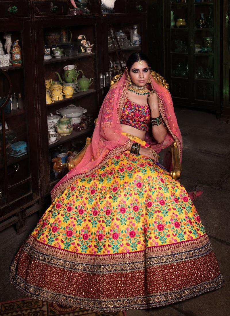 Stylish Yellow Color Designer Heavy Embroidered Lehenga Choli Authentic Online