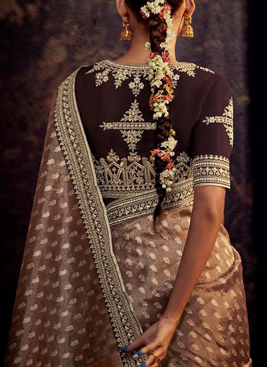 Brown Color with Weaving Embroidery Pastel Saree Discount Cost