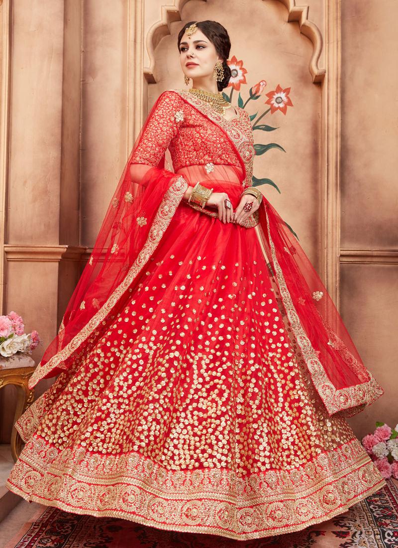 Party Wear Red Color Designer Soft Net Base Lehenga Choli From China