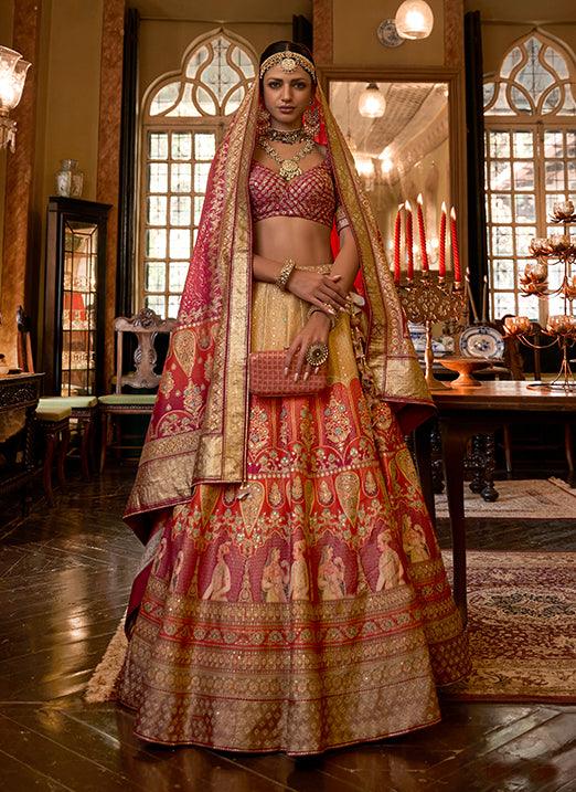 Cream With Orange Sparkle Work Smooth Rajwadi Silk Bridal Lehenga Choli Low Pice Fee Shipping Online