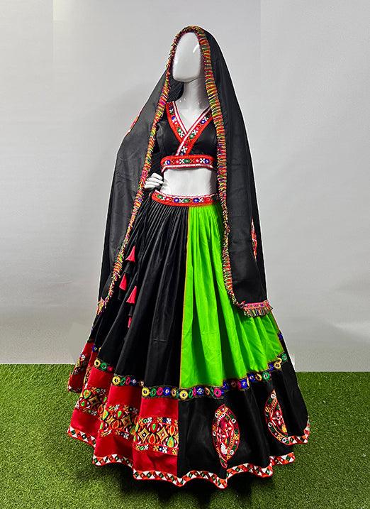 Navratri Special Parrot and Black Lehenga Choli with Gamthi Work 2025 New