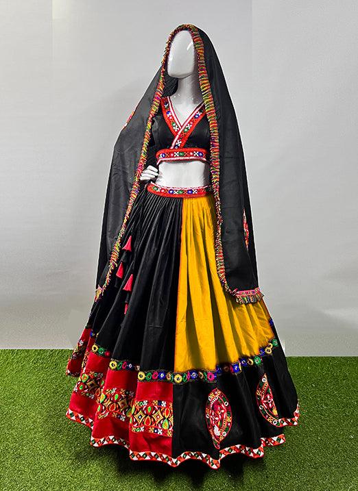 Navratri Special Yellow and Black Lehenga Choli with Gamthi Work Sale Exclusive